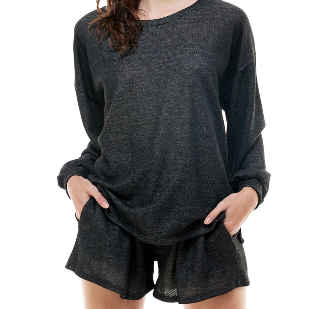 Women's Two Piece Outfits Pajama Long Sleeve Shirt and Shorts Pant Lounge